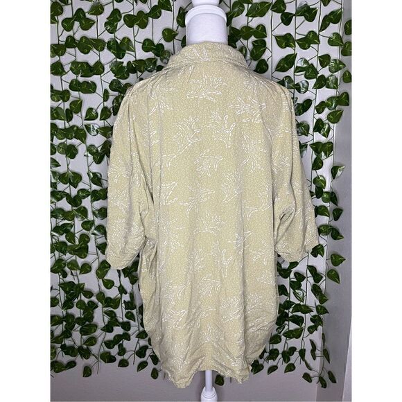 Joseph & Feiss Yellow Green Short Sleeve Silk Button-Up Shirt Size XXL - Picture 2 of 7